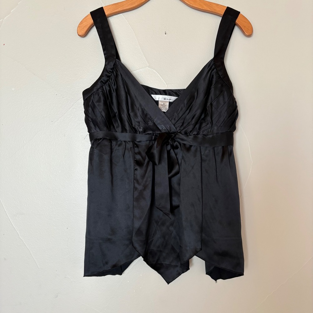 WDNY Black Sleeveless 100% Silk Empire‎ Waist Camisole Tank Sweetheart Neckline